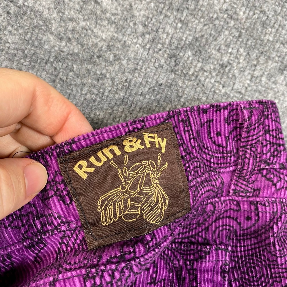 Run & Fly Purple Paisley Corduroy Flare Bell Bottom Pants Size 34L Made in UK - Picture 8 of 11